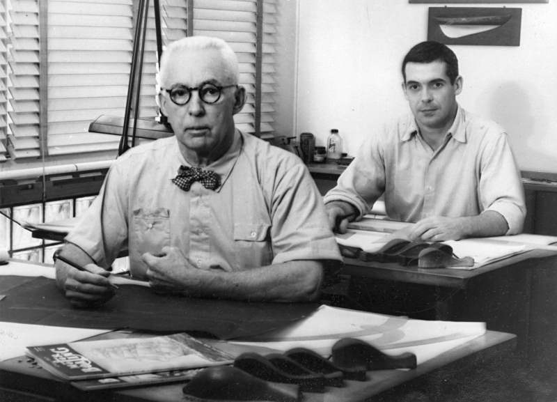 William and John Atkin in the office at Anchordown in the late 1940s 